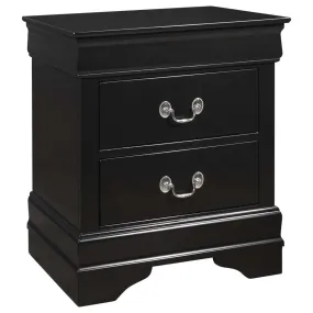 2 Drawers Wooden Frame Nightstand With Antique Metal Pulls, Black - Bm215224 By Benzara