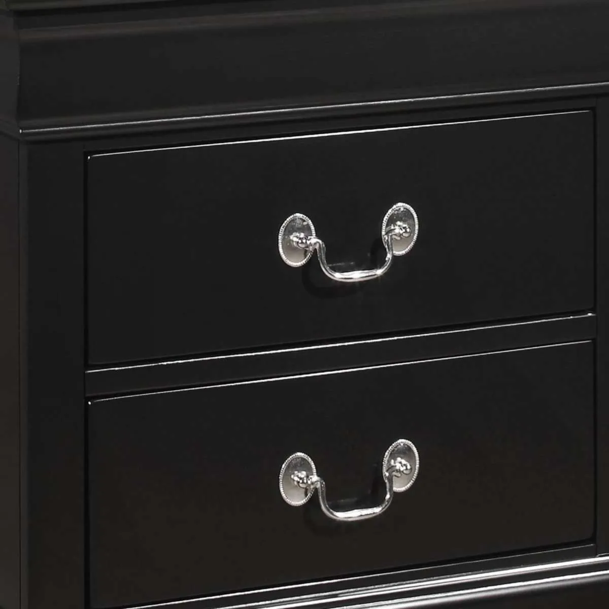 2 Drawers Wooden Frame Nightstand With Antique Metal Pulls, Black - Bm215224 By Benzara