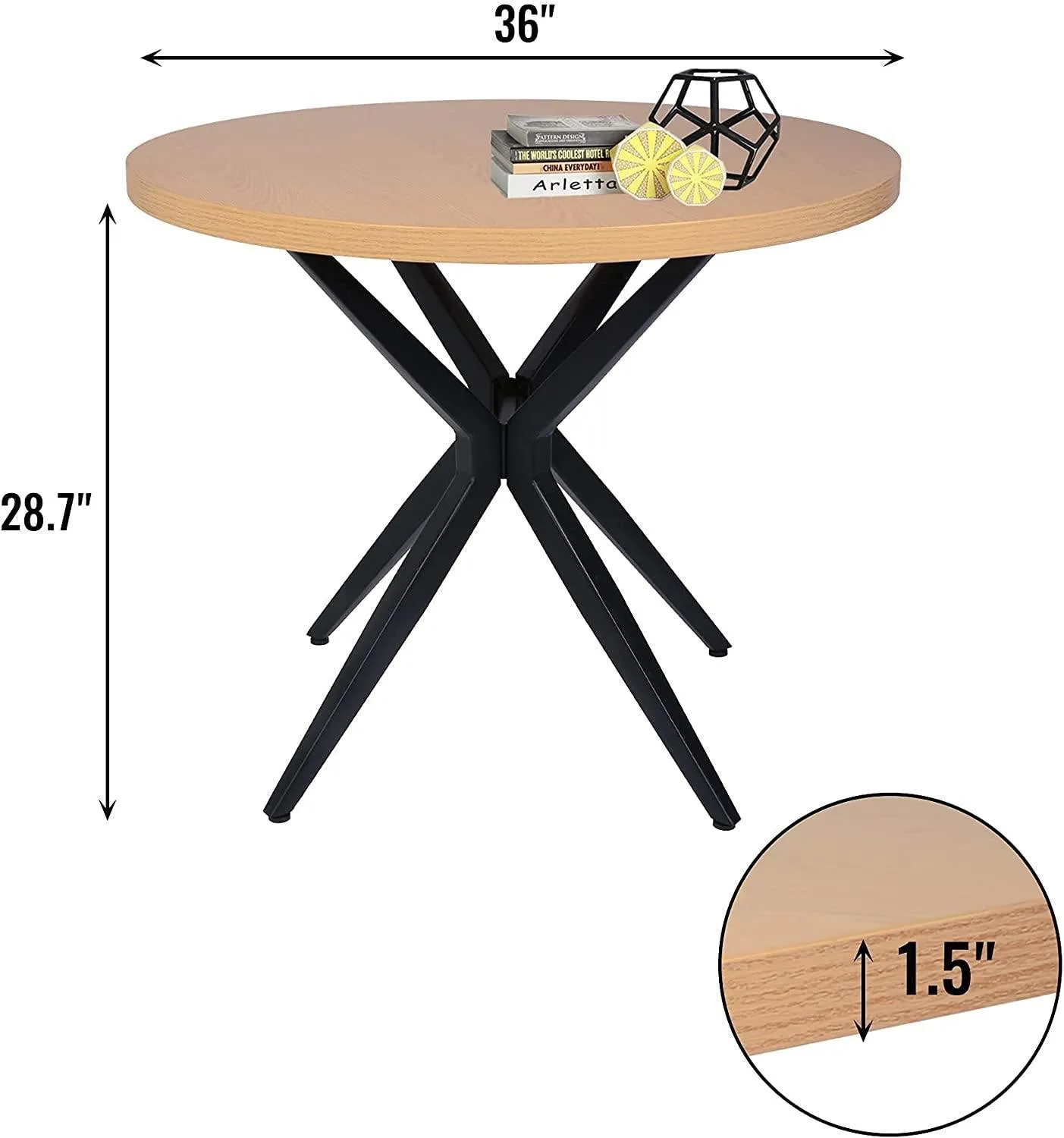 36" Round Dining Table Mid Century Modern Dining Table with Solid Metal Legs for Cafe/Bar, Kitchen, Dining, Office