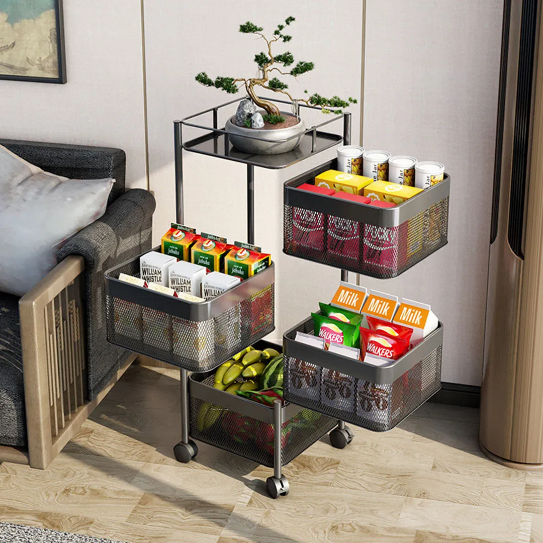 4 Tier Rotating Kitchen Cart Shelves Portable Storage Organizer Trolley On Wheels