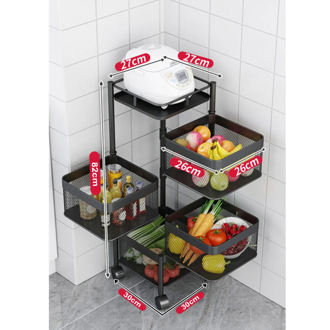 4 Tier Rotating Kitchen Cart Shelves Portable Storage Organizer Trolley On Wheels