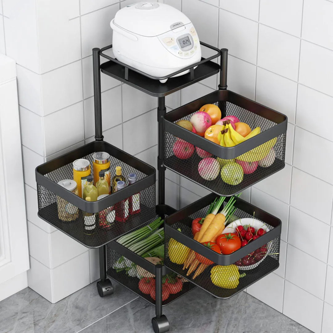 4 Tier Rotating Kitchen Cart Shelves Portable Storage Organizer Trolley On Wheels