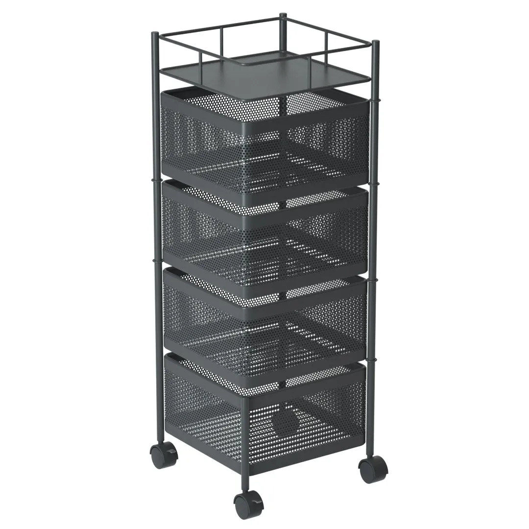 4 Tier Rotating Kitchen Cart Shelves Portable Storage Organizer Trolley On Wheels