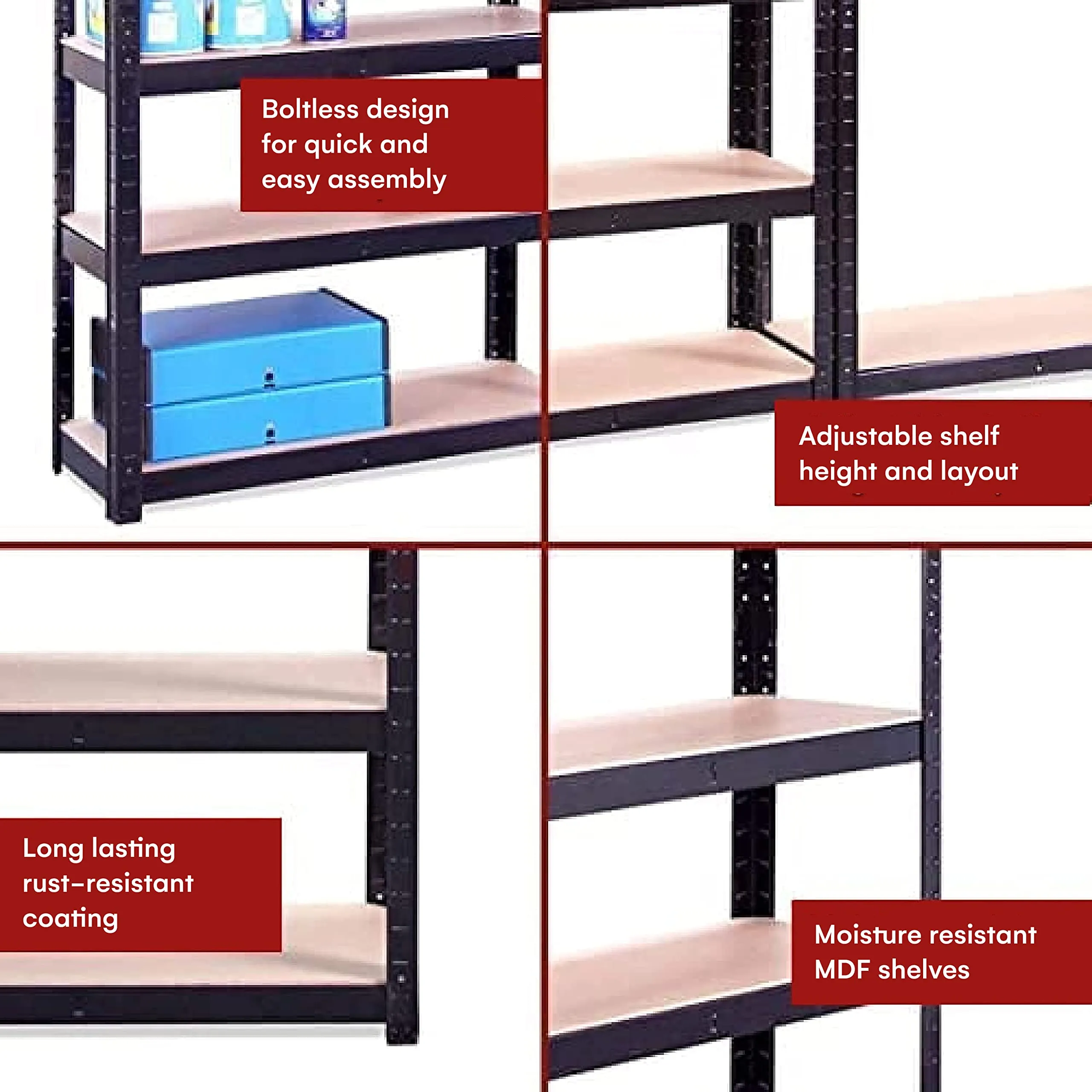 59 x 30 x 12 inches, Black 5 Tier (200LB Per Shelf), 2000LB Capacity Garage Shed Storage