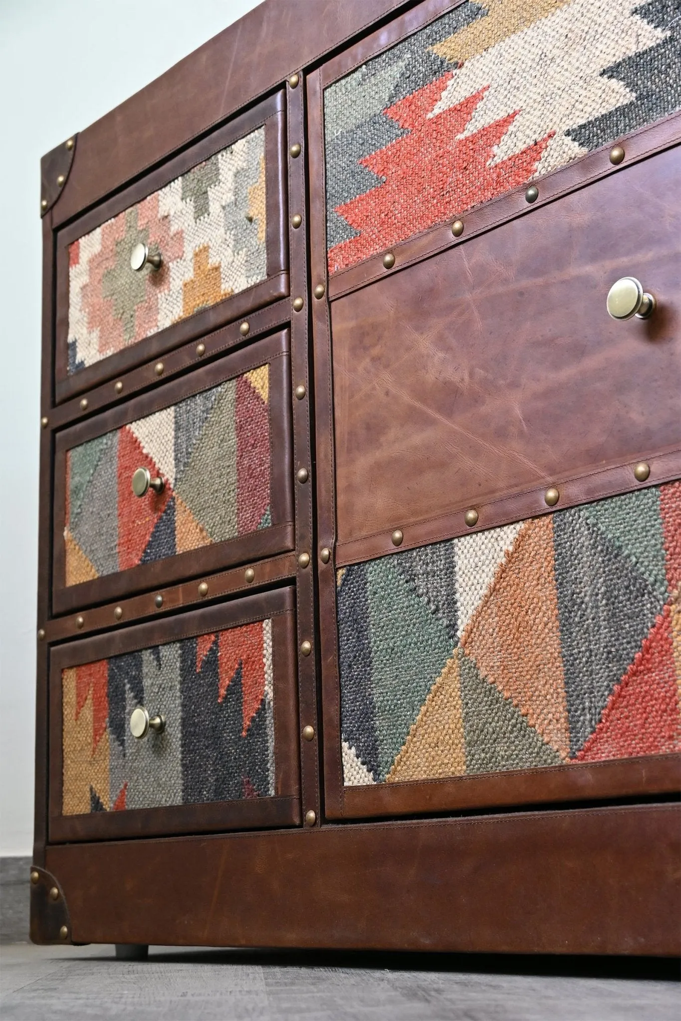 AMELIA  CHEST OF DRAWERS - KILIM AND LEATHER