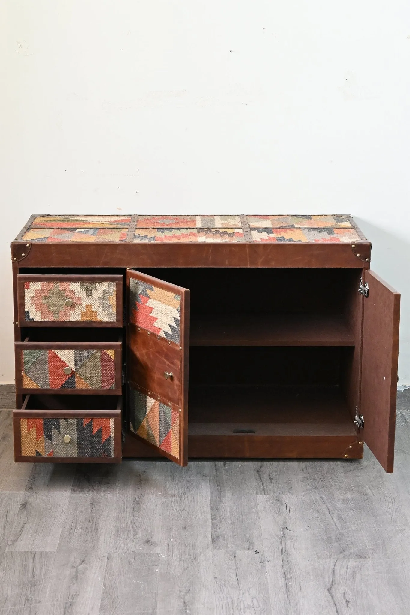 AMELIA  CHEST OF DRAWERS - KILIM AND LEATHER