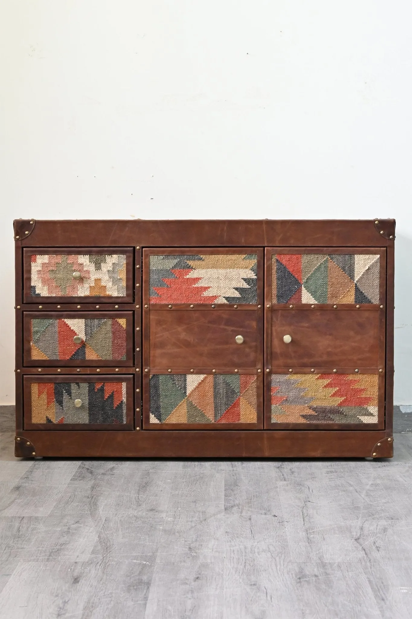 AMELIA  CHEST OF DRAWERS - KILIM AND LEATHER