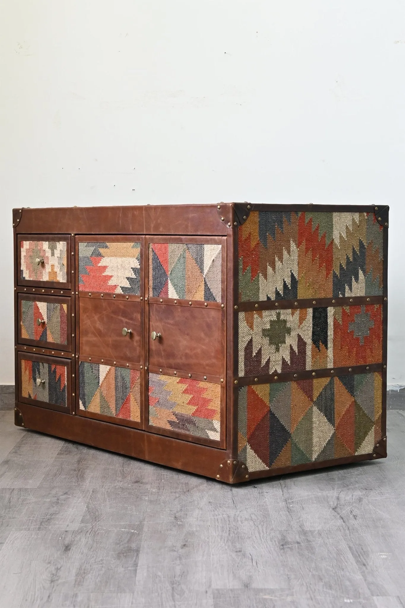 AMELIA  CHEST OF DRAWERS - KILIM AND LEATHER