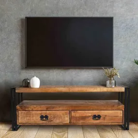 Astra Natural Industrial Wooden & Black Metal 120 cm Entertainment TV Unit