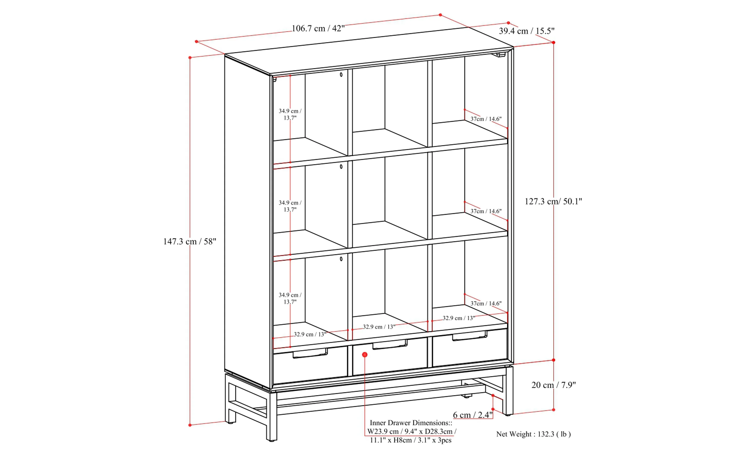 Banting 9 Cube Bookcase with Drawers