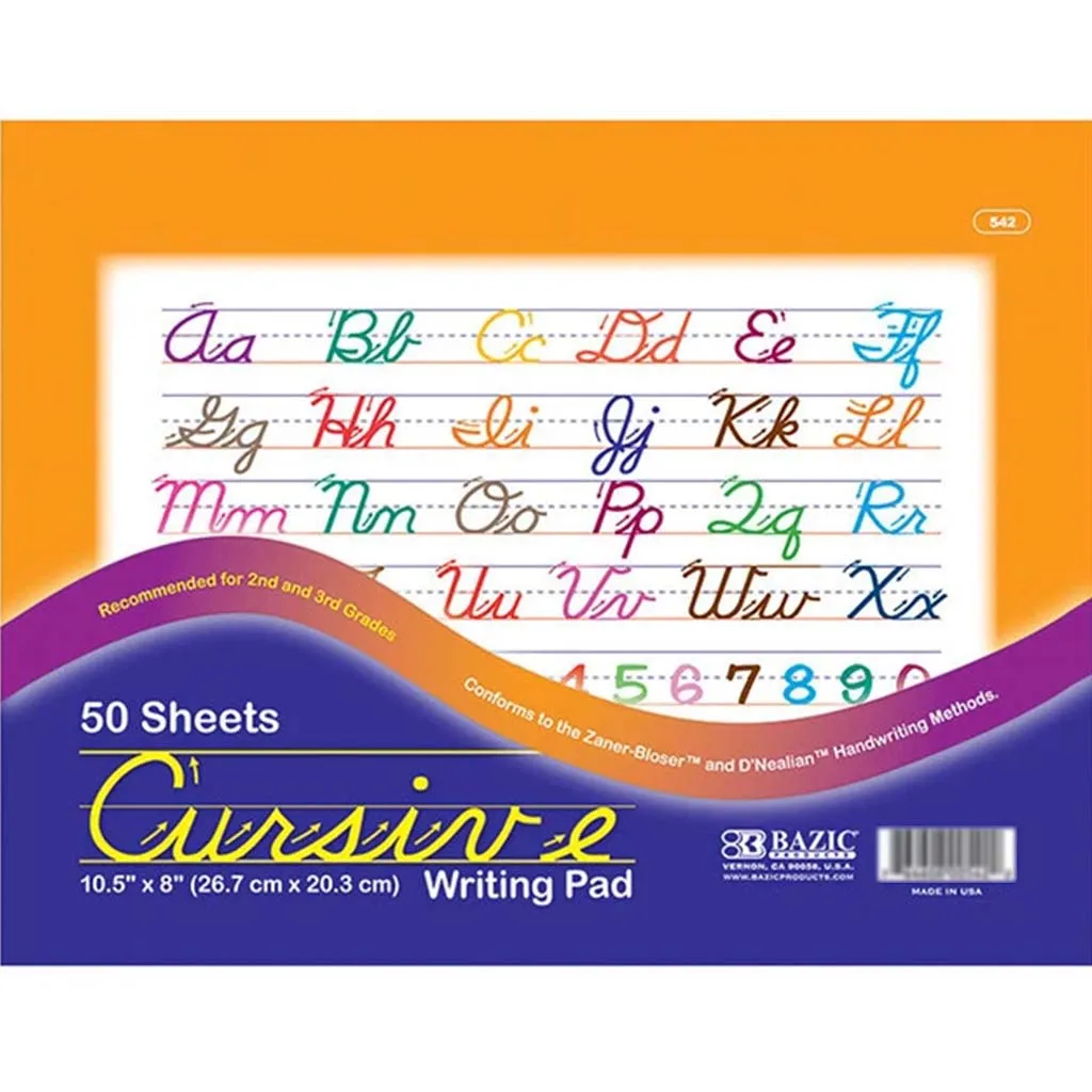 Bazic Cursive Writing Pad 10.5in x 8in 50ct