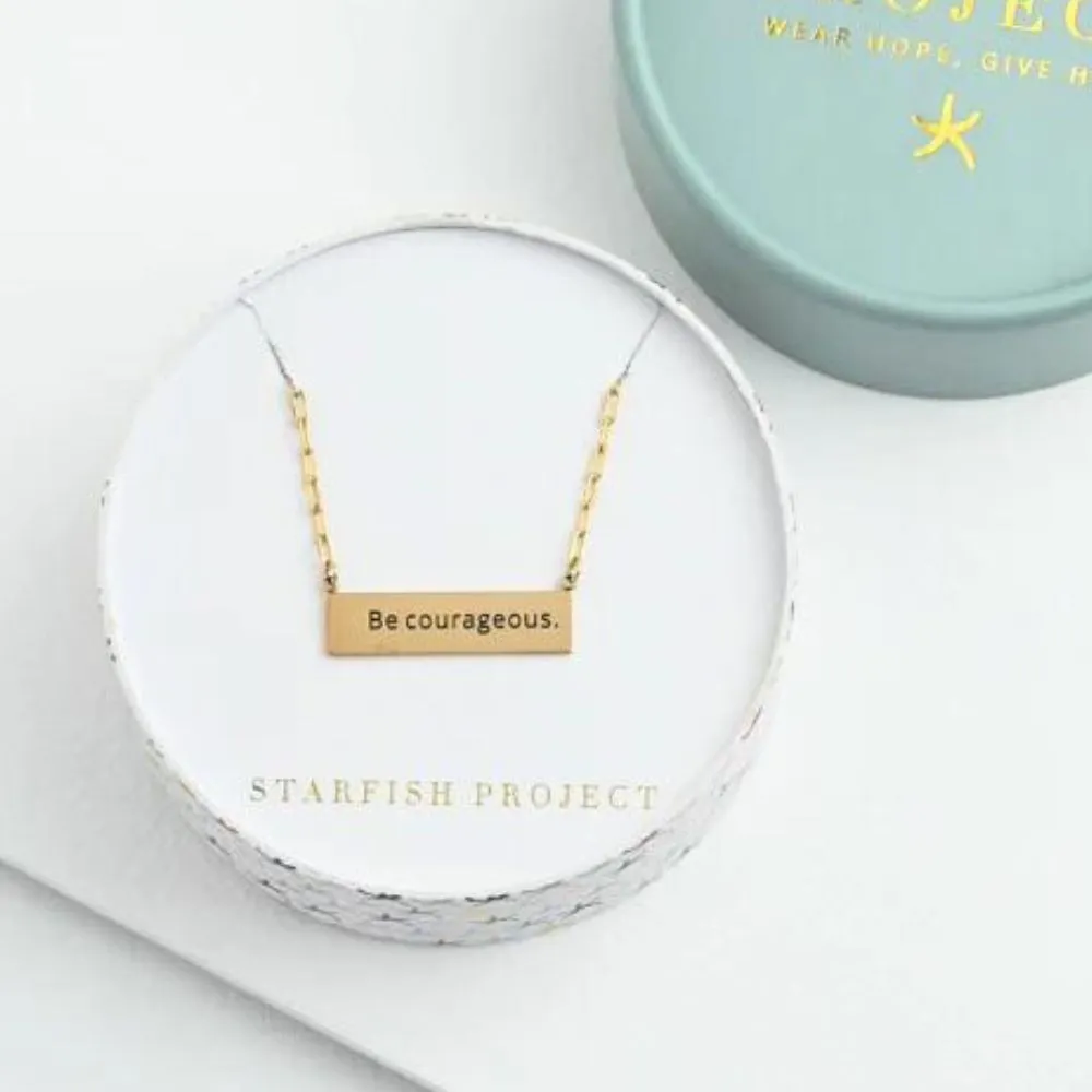 Be Courageous and Be Strong Gold Bar Necklace