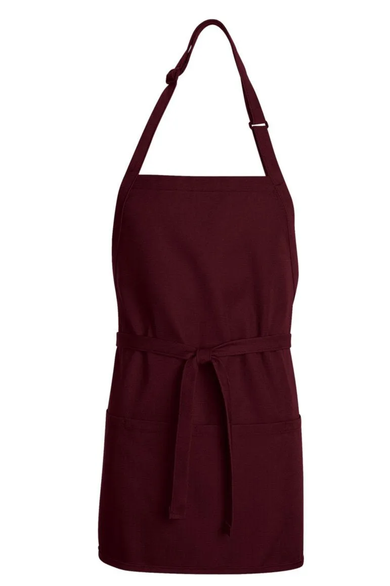 Burgundy Premium Short Bib Adjustable Apron (3 Pockets)