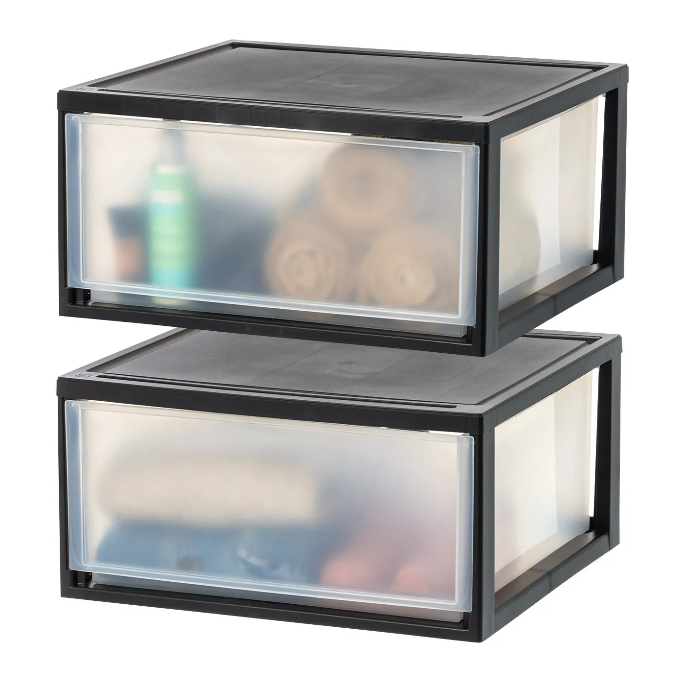 Compact Stacking, Stackable Plastic Drawer Unit, 47 Quart, Black, 2 Count