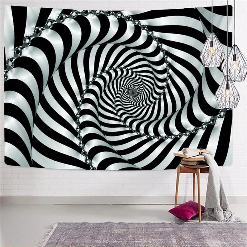 Dizziness Tapestry Black And White Home Tapestrys Abstract Tenture Mandala Psychedelic Wall Tapestry