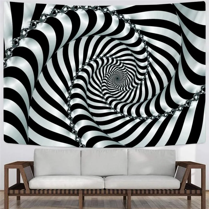 Dizziness Tapestry Black And White Home Tapestrys Abstract Tenture Mandala Psychedelic Wall Tapestry