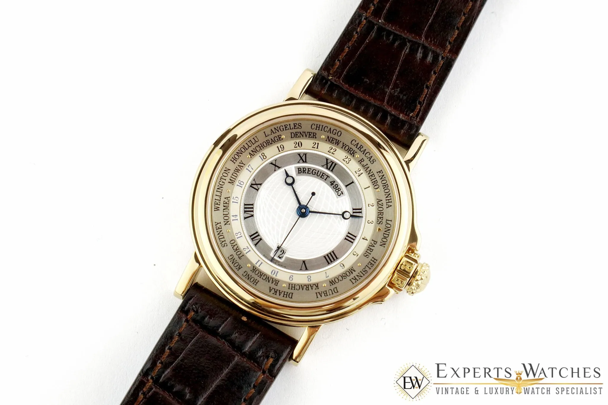 Factory Serviced Breguet Marine World Time Hora Mundi 18K Yellow Gold Watch 3700