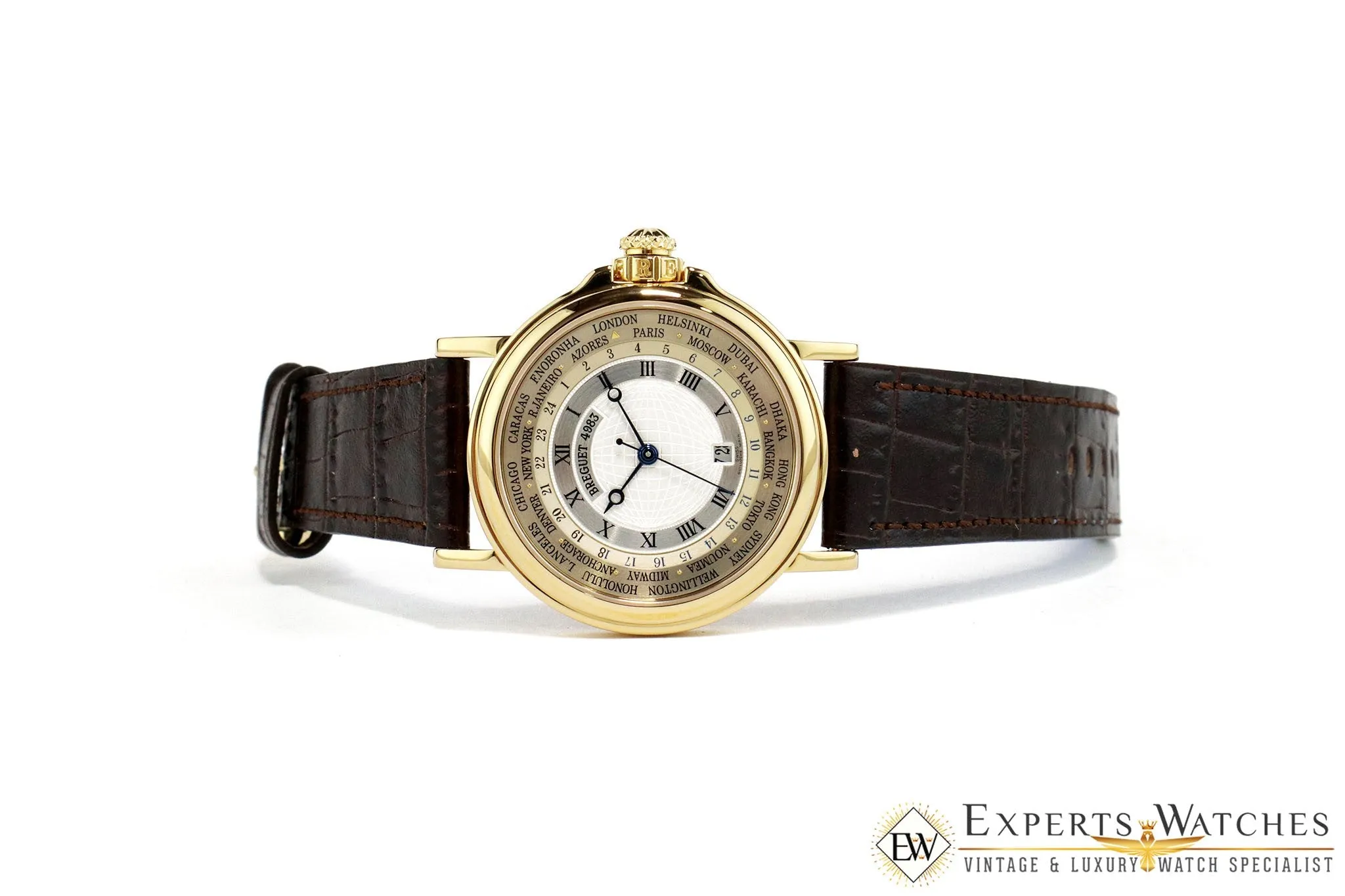 Factory Serviced Breguet Marine World Time Hora Mundi 18K Yellow Gold Watch 3700