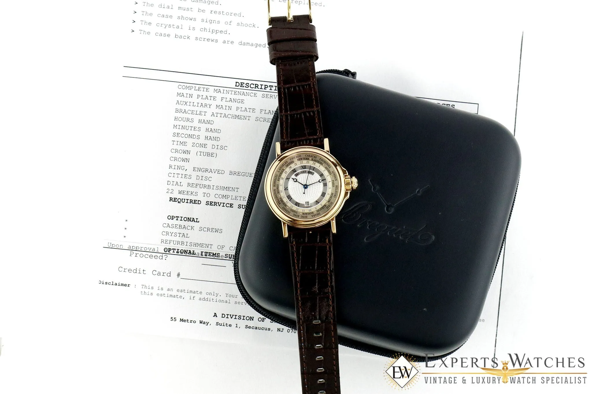 Factory Serviced Breguet Marine World Time Hora Mundi 18K Yellow Gold Watch 3700