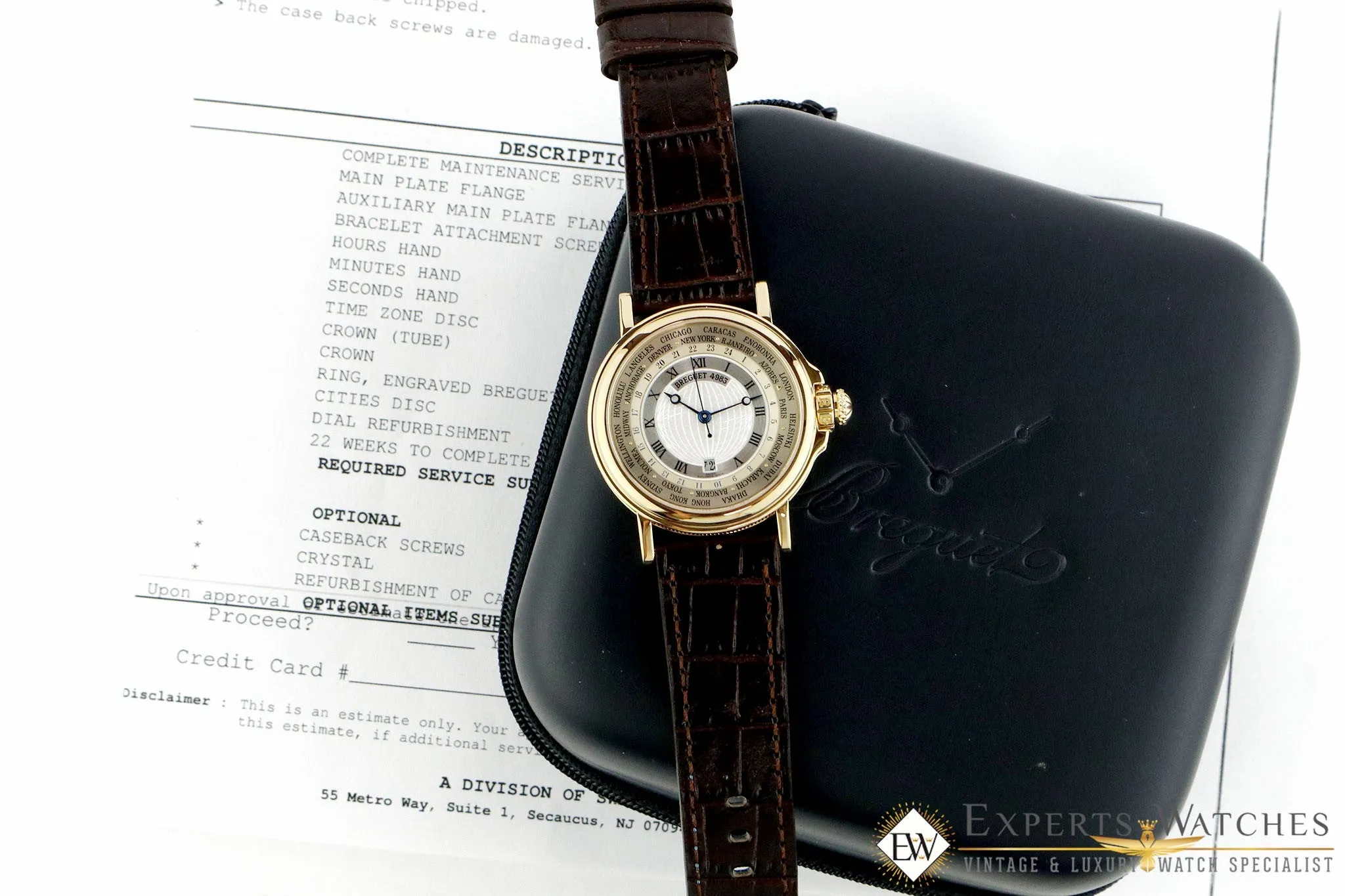 Factory Serviced Breguet Marine World Time Hora Mundi 18K Yellow Gold Watch 3700