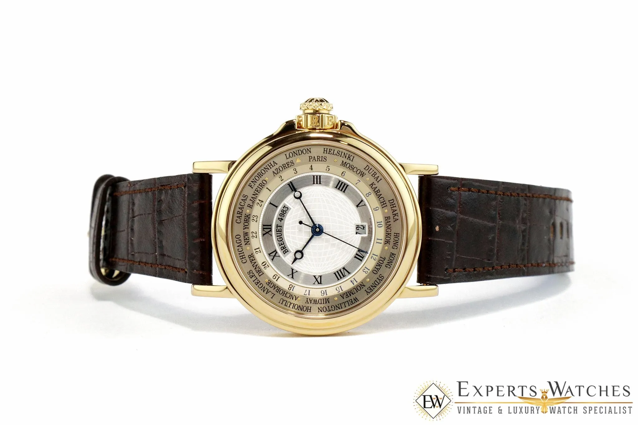 Factory Serviced Breguet Marine World Time Hora Mundi 18K Yellow Gold Watch 3700