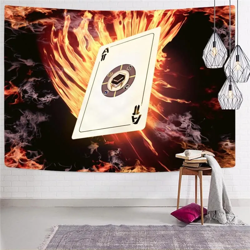 Flame Tapestry Poker Tenture Mandala Hip Hop Wall Tapestry Wall Hanging Mandala