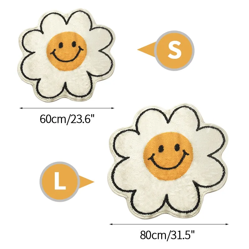 Flower Rug for Living Room Nordic Smiley Flower Carpet Bedroom Bedside Area Rug Plush Floor Mat Home Decor Non-slip Bath Mat