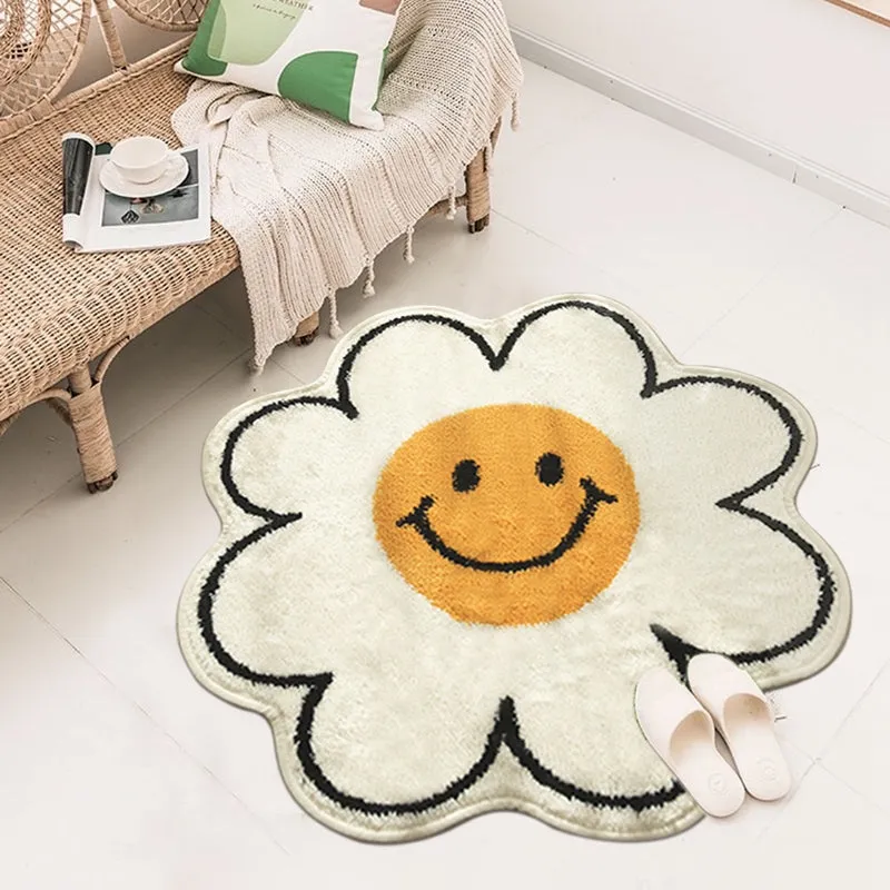 Flower Rug for Living Room Nordic Smiley Flower Carpet Bedroom Bedside Area Rug Plush Floor Mat Home Decor Non-slip Bath Mat