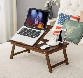 Foldable Laptop Desk Tray, Wooden Breakfast Serving Tray/Study Table with Drawer