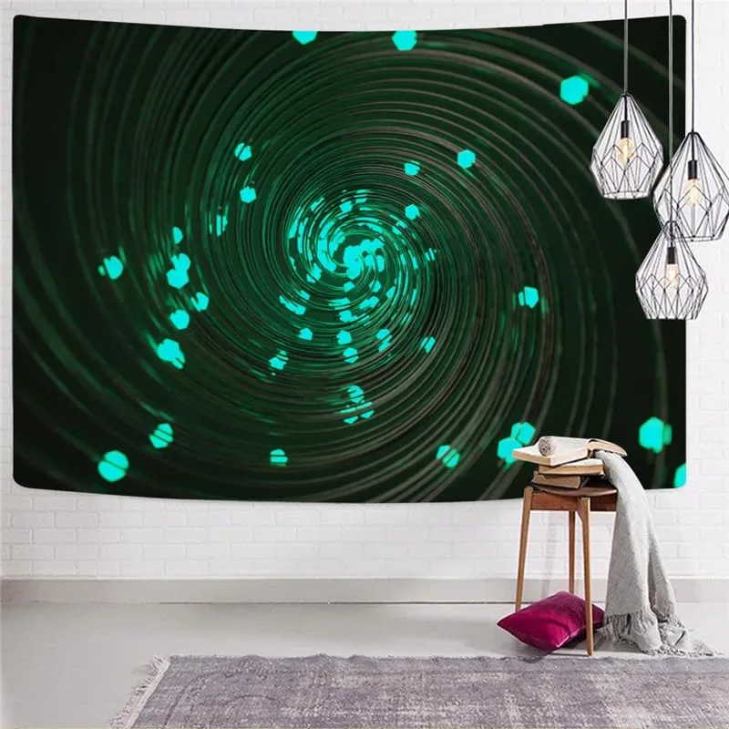 Geometric Tapestry Psychedelic Tenture Mandala Vortex Home Tapestrys Green Tapestries