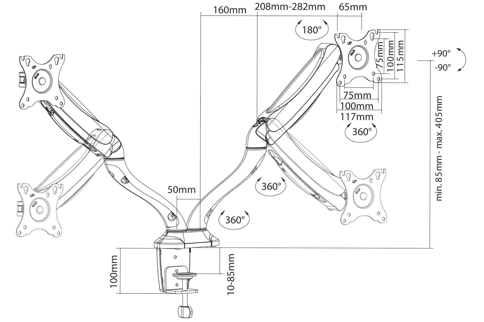 Hydraulic Monitor Mount | Dual 17"-32"