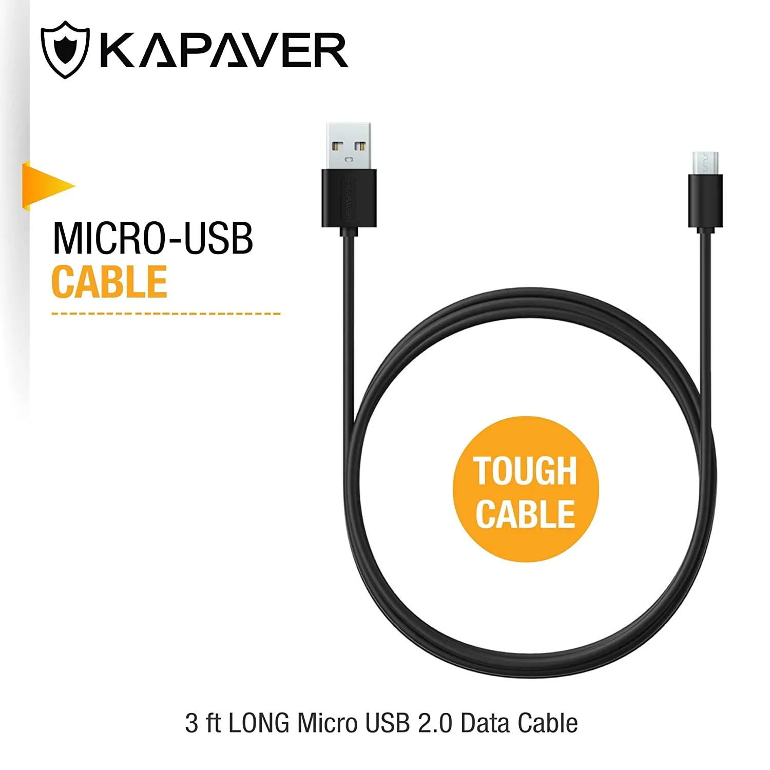 KAPAVER Micro USB Cable For Charging & Sync Data to Android Smartphones 1 meter (5 Pack Black)