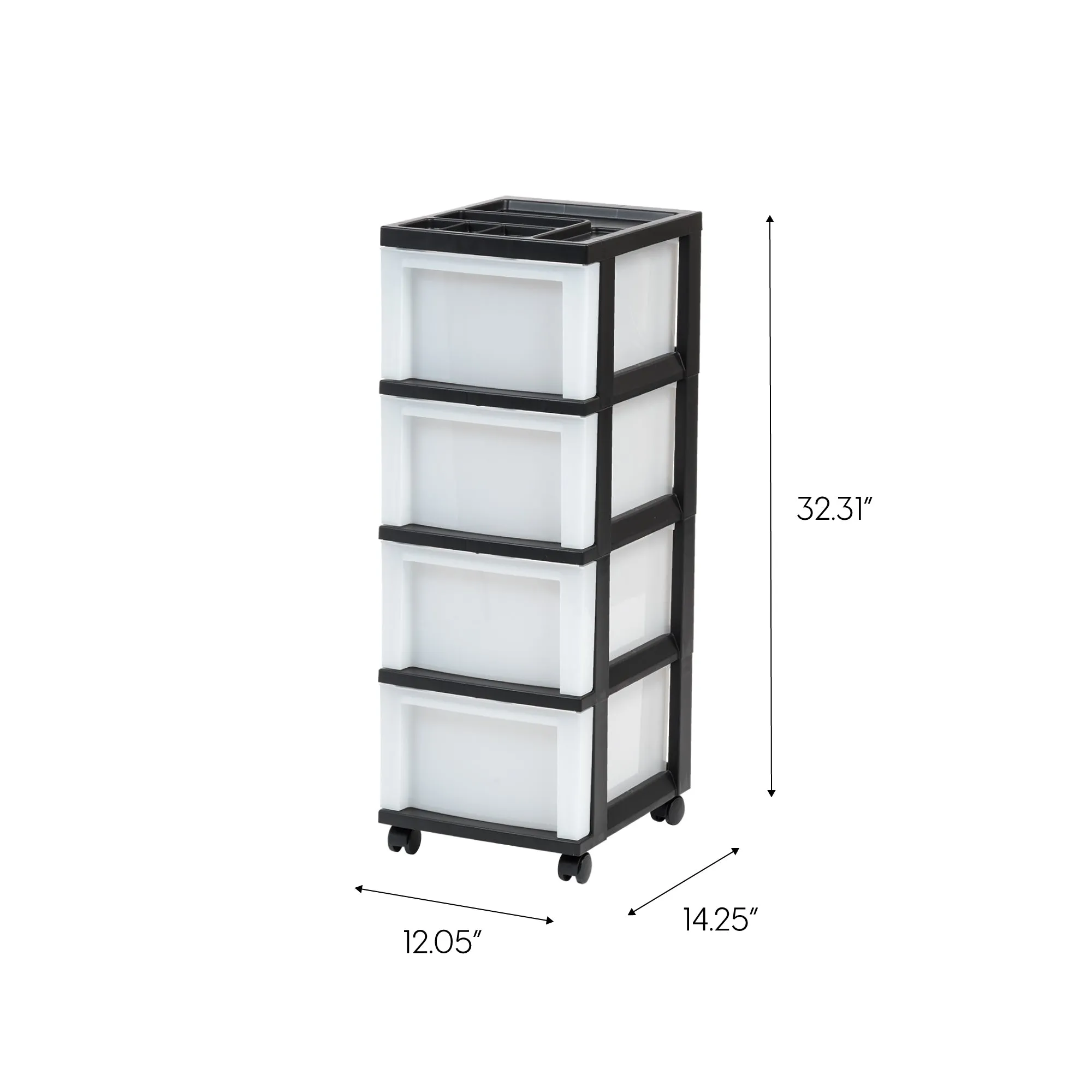 Medium 4-Drawer Cart with Organizer Top, Black/Pearl