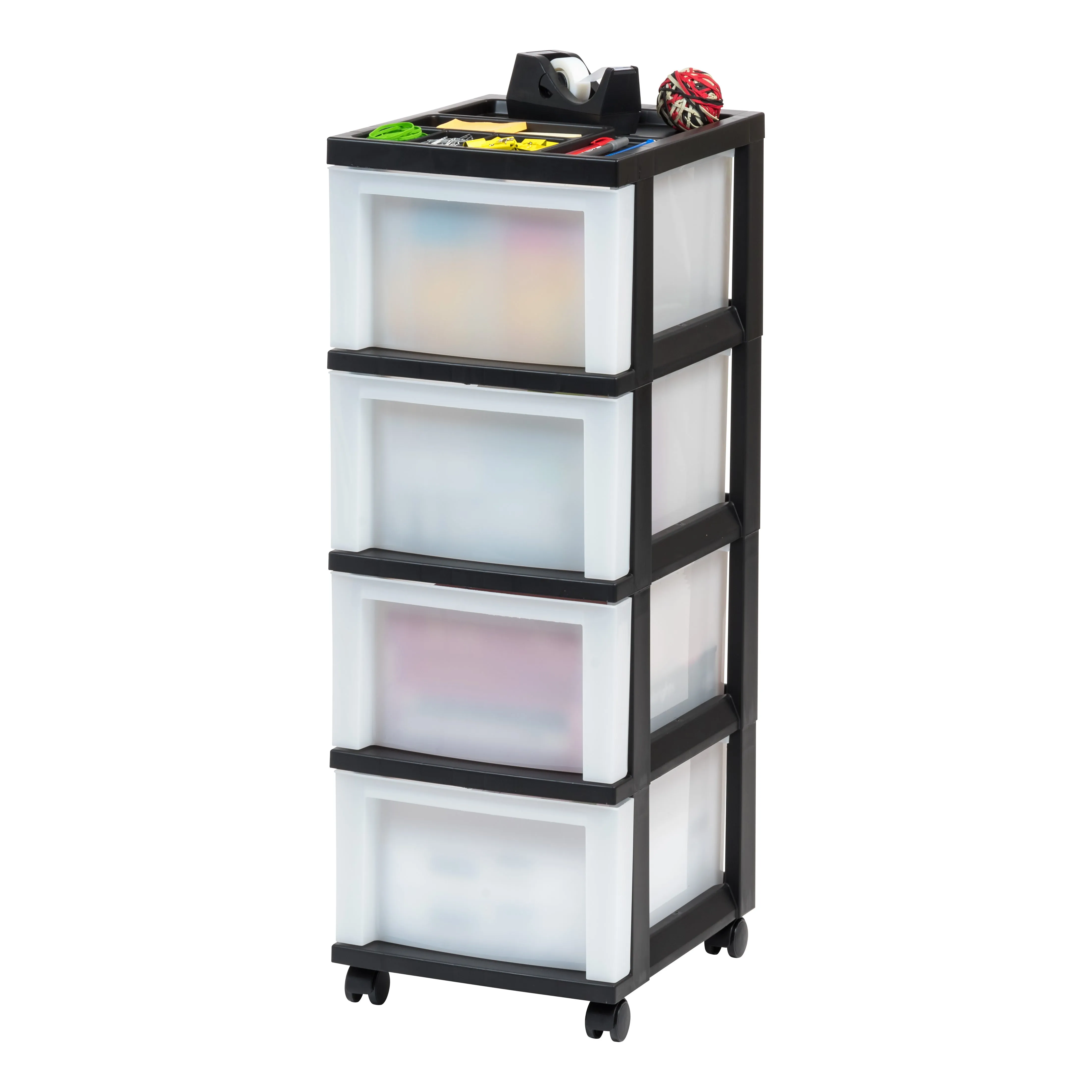 Medium 4-Drawer Cart with Organizer Top, Black/Pearl