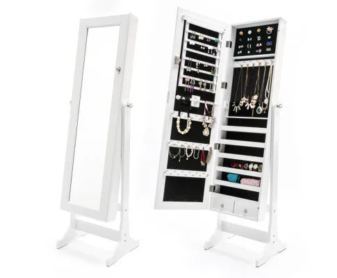 Mirror Jewellery Cabinet Organiser 2 Drawers LOWE 146cm WHITE