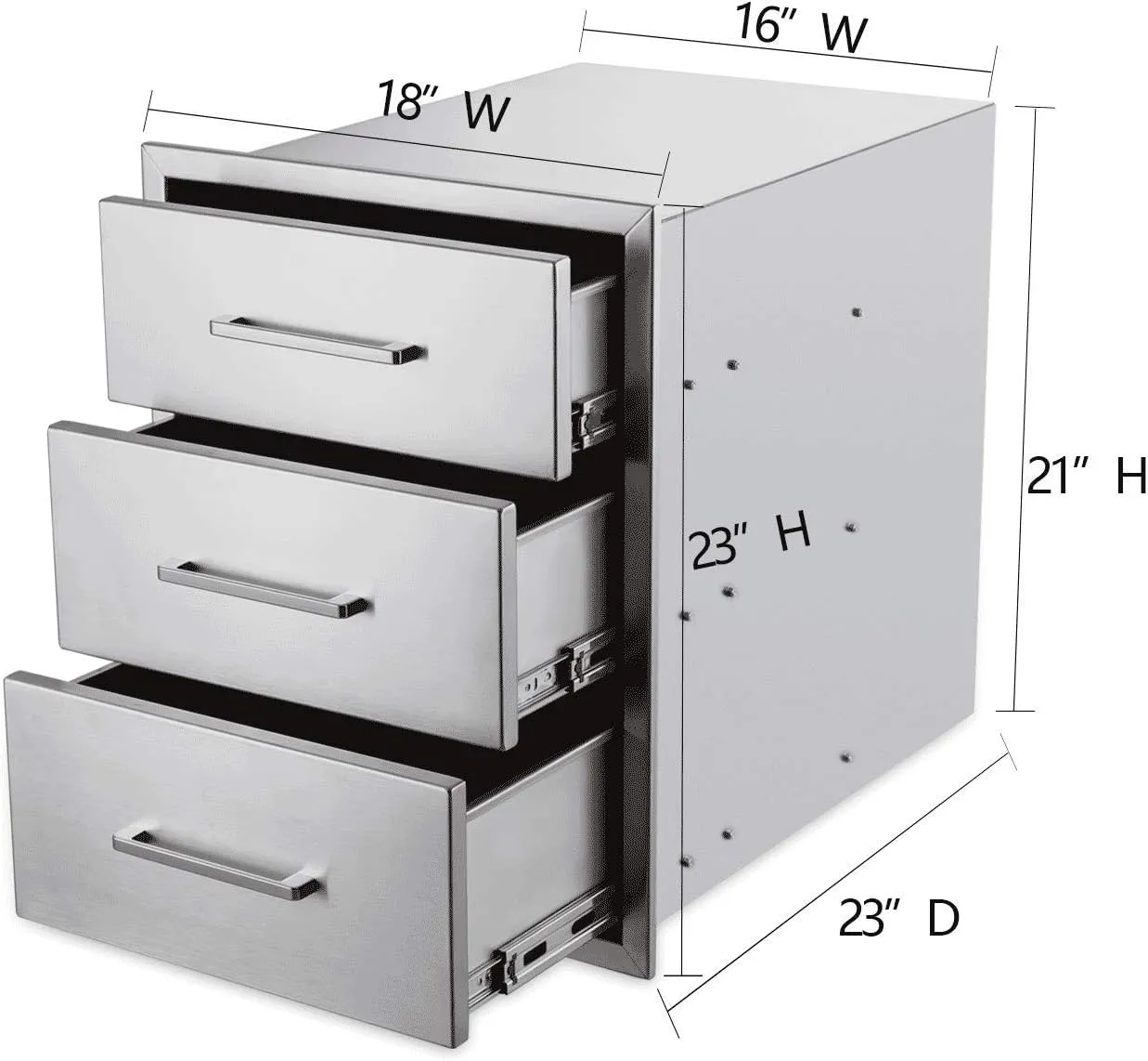 Outdoor Kitchen Drawers Stainless Steel 3-Drawer BBQ Drawer 18" W x 23" H x 23"