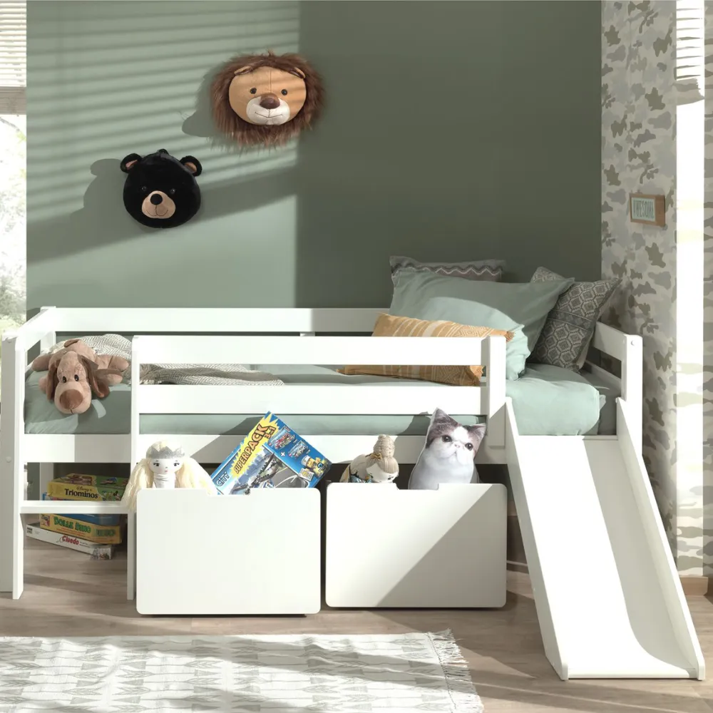 Pino Midsleeper with Ladder 2 Drawers and Slide in White