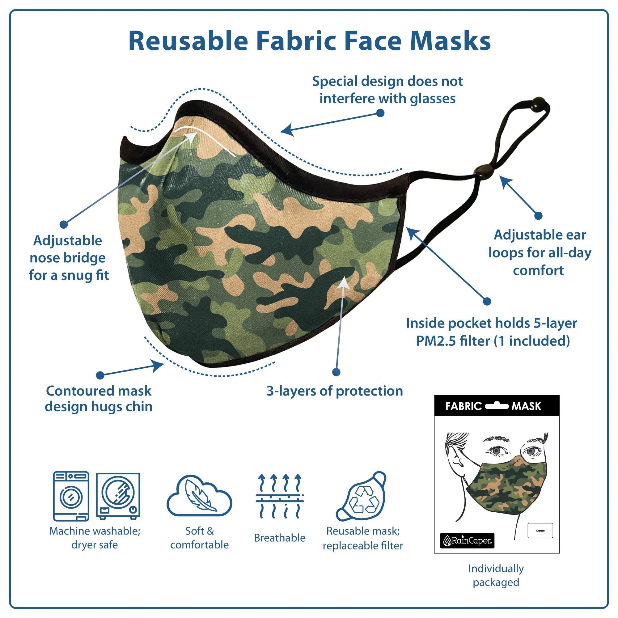 RainCaper Camo Reusable Fabric Face Mask