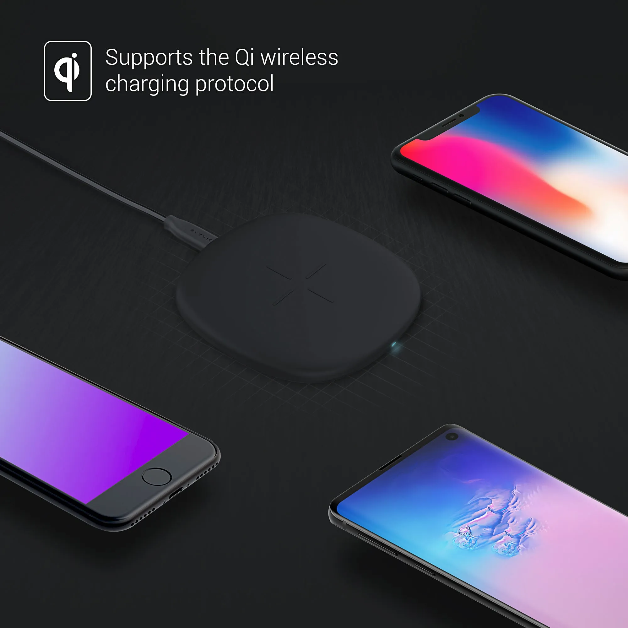 SKYVIK Beam Surface 15W Fast Wireless Charger for iPhone Samsung and Other Compatible Devices-Black