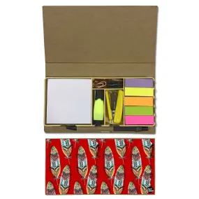 Stationery Kit Desk Organizer Memo Notepad - Red Feathers