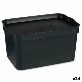 Set of 24 Anthracite Plastic Storage Boxes with Lids - 2.3L Capacity (13.5 x 11 x 20 cm)