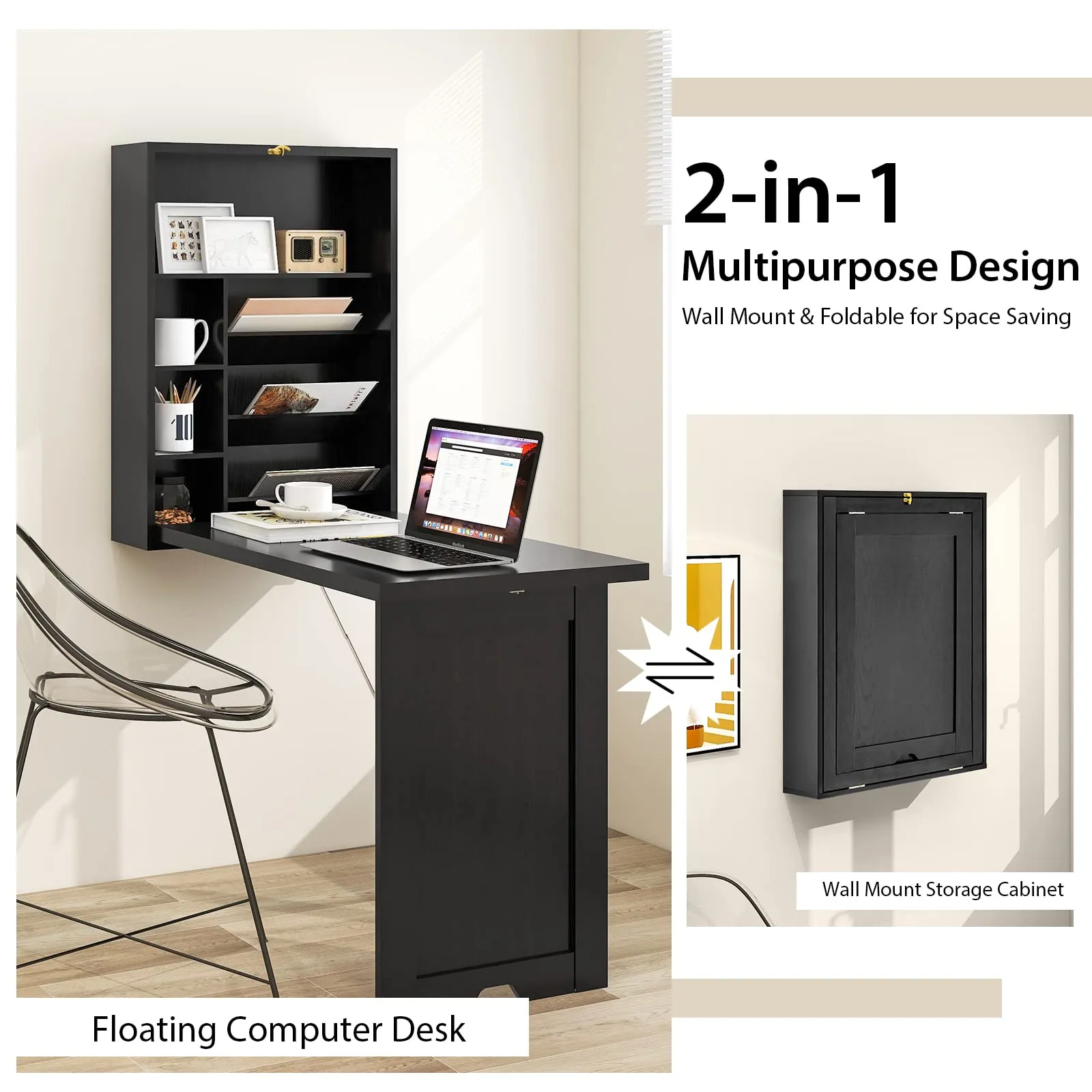 Tangkula Wall Mounted Desk, Floating Desk for Home Office