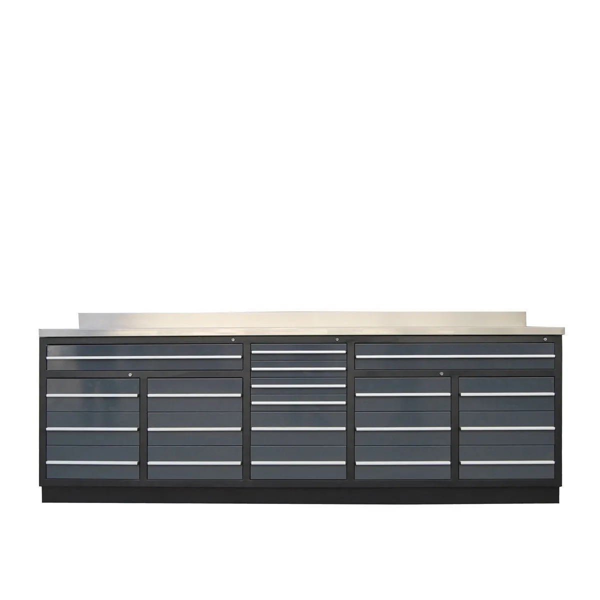 TMG Industrial Pro Series 10-FT 20 Drawer Stainless Steel Table Top Workbench, Powder Coated Drawer Fronts, Double Slide Lockable Drawers, All-in-one Welded Frame, TMG-WB20DS