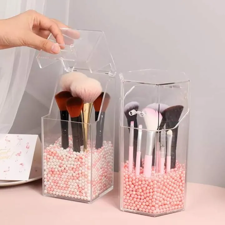 Transparent brush holder with pearls