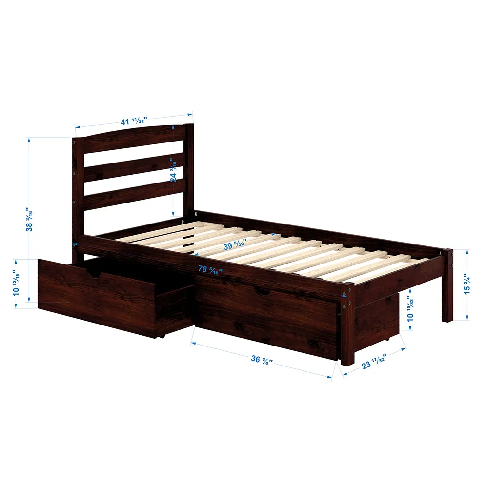 Twin Bed with Storage Drawers - Cherry