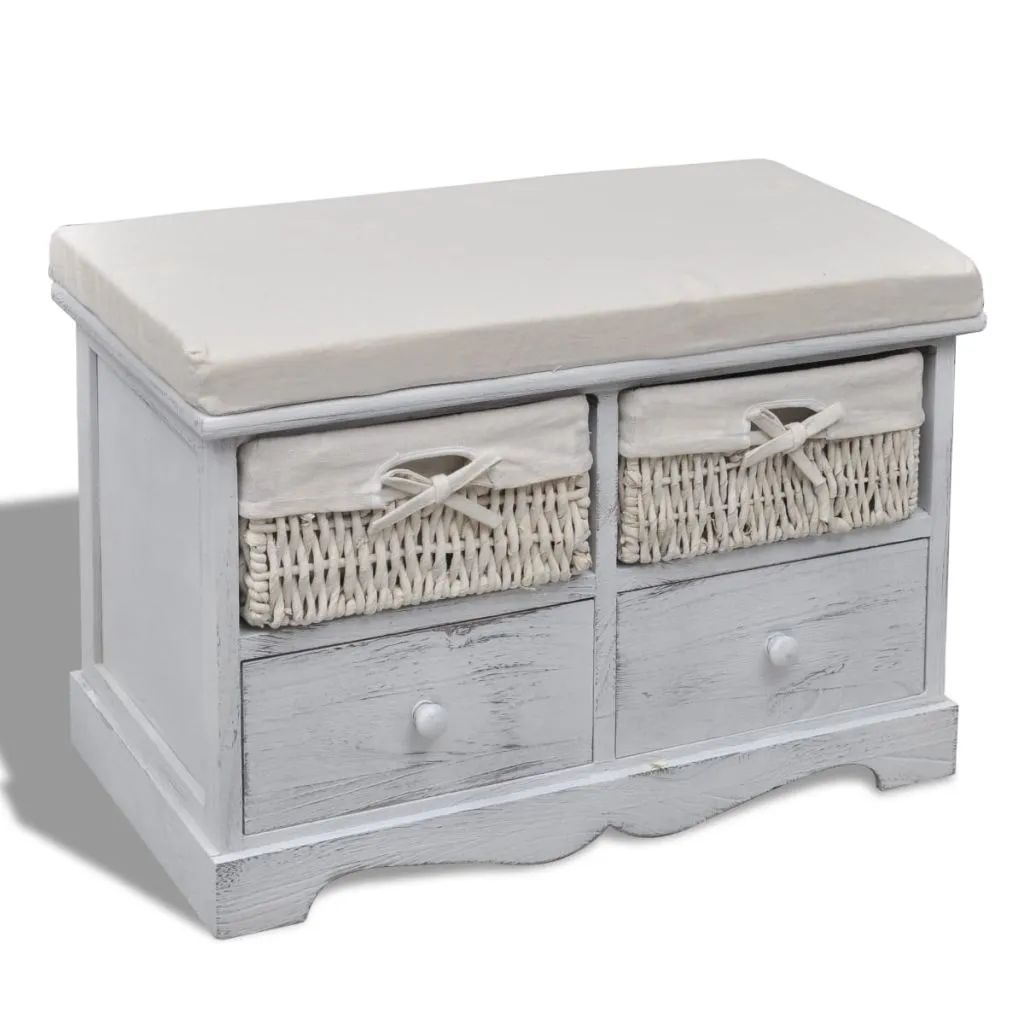 vidaXL Storage Bench White  62x33x42 cm Paulownia Wood