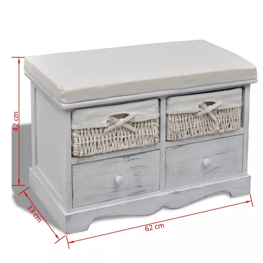 vidaXL Storage Bench White  62x33x42 cm Paulownia Wood