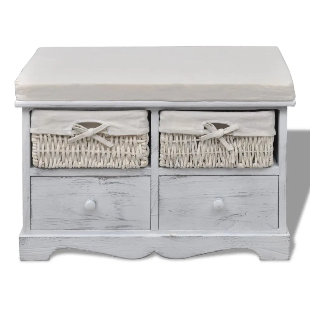 vidaXL Storage Bench White  62x33x42 cm Paulownia Wood