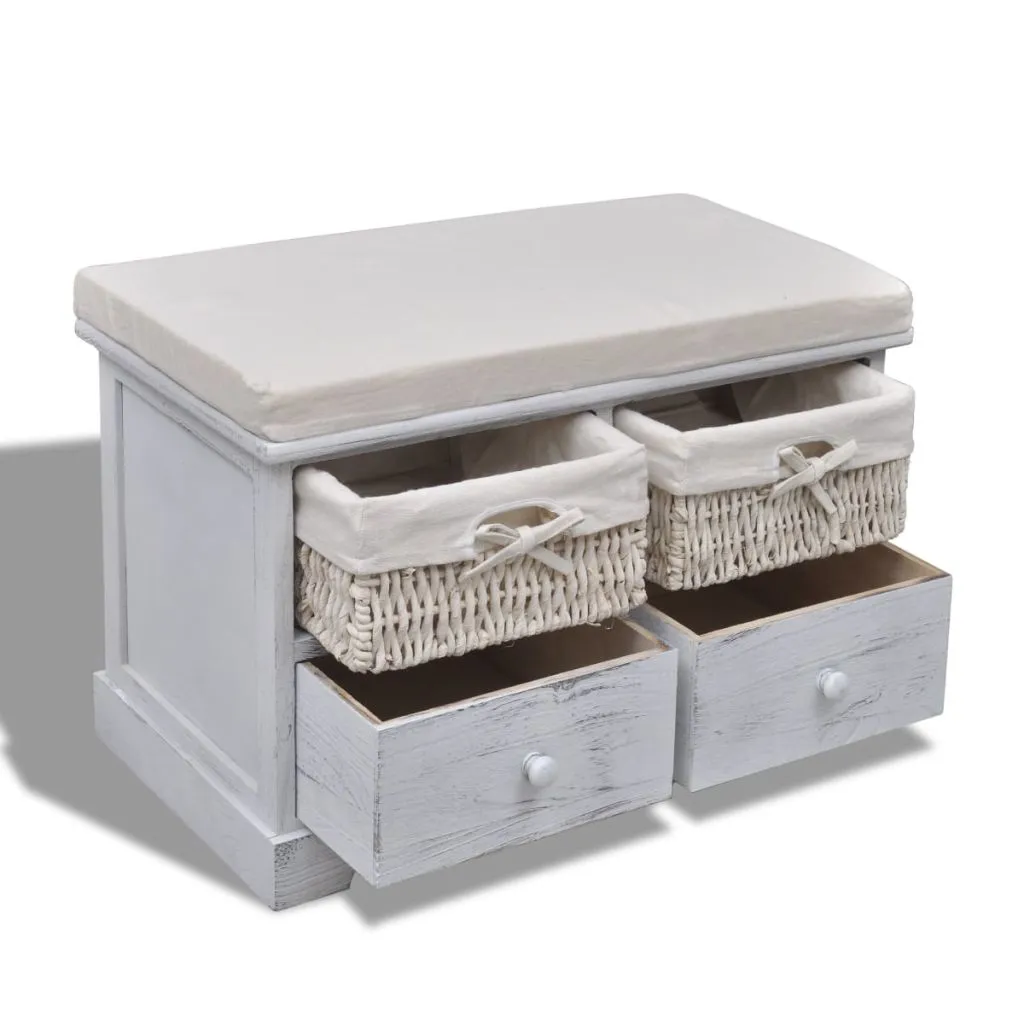 vidaXL Storage Bench White  62x33x42 cm Paulownia Wood