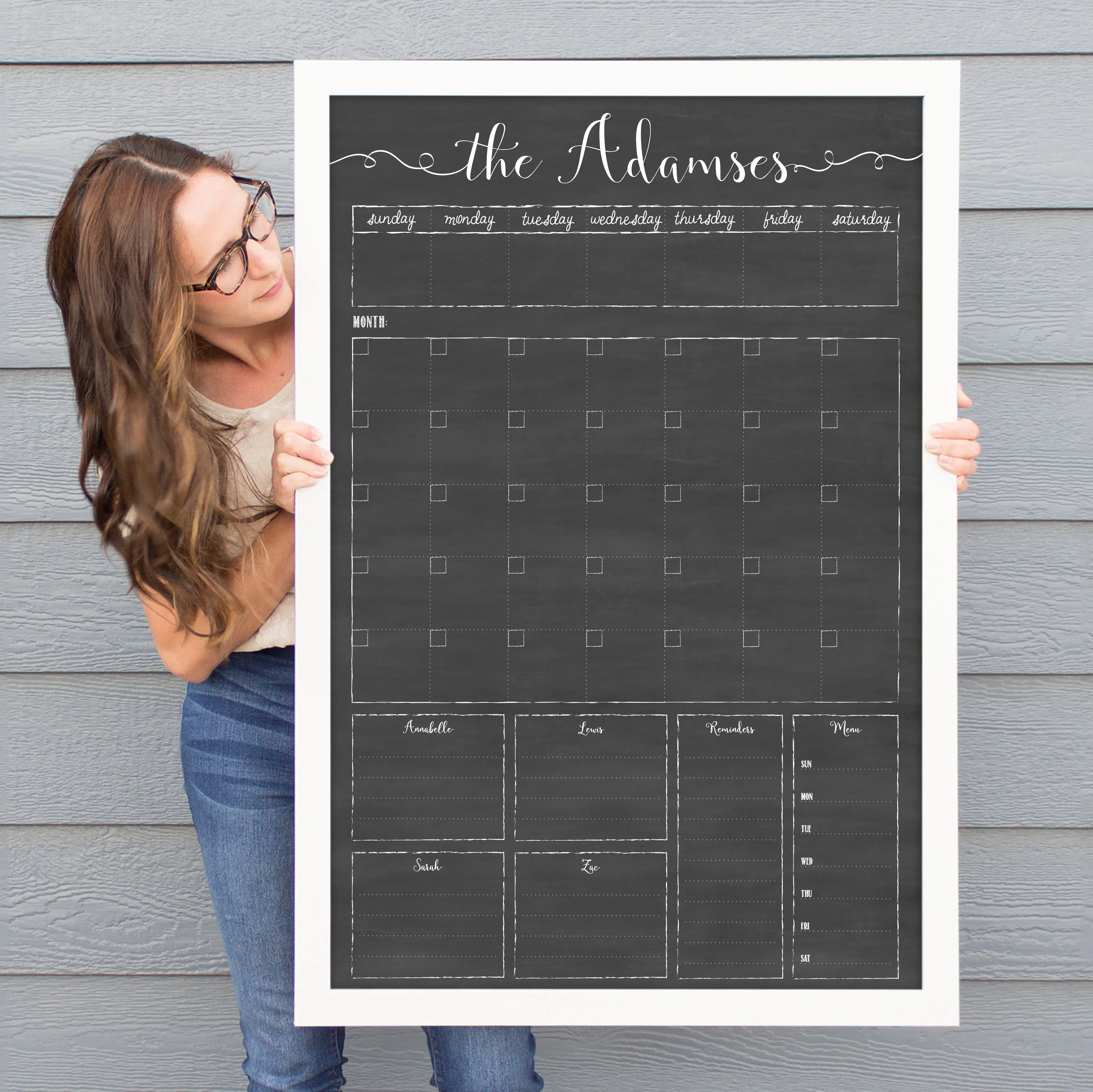 Week & Month Combo Framed Chalkboard   6 sections | Vertical Knope